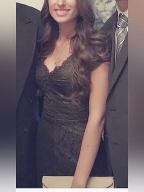 Bebe Black Lace Midi Dress with gold